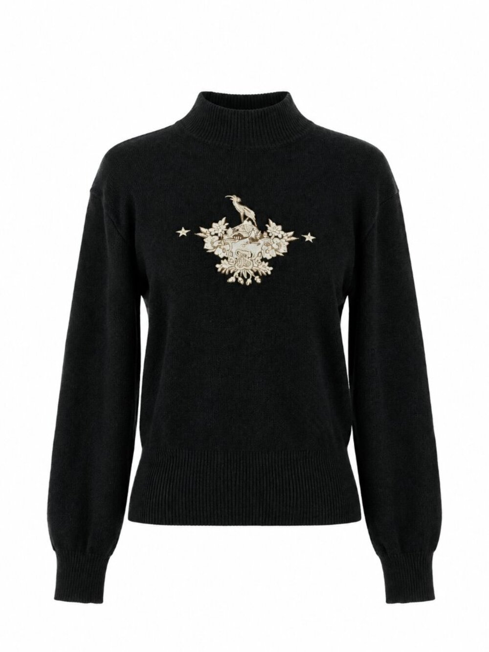 Vintage Bogner Alpine Resort Goat Wool Turtleneck Sweater Black Gold Size S